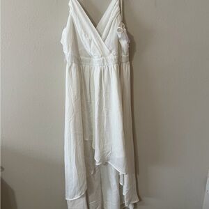Lulu's White Layered V-Neck Chiffon Dress
